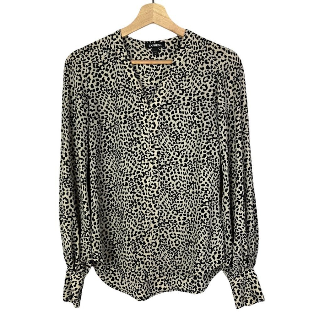 Express Light Brown & Black Leopard Print‎ Long Sleeve Blouse XS